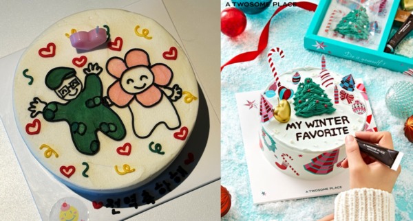 레터링케이크(좌)와 투썸플레이스 '나만의 케이크'(우)./사진출처: 투썸플레이스