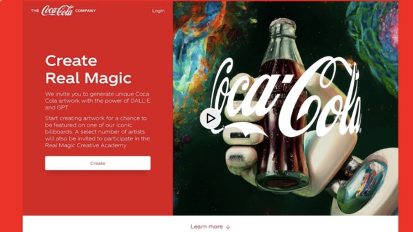 ▲Coca‑Cola Invites Digital Artists to ‘Create Real Magic’ Using New AI Platform (출처: https://www.coca-colacompany.com/media-center/coca-cola-invites-digital-artists-to-create-real-magic-using-new-ai-platform#:~:text=Digital%20creatives%20around%20the%20world,produces%20images%20based%20on%20text)
