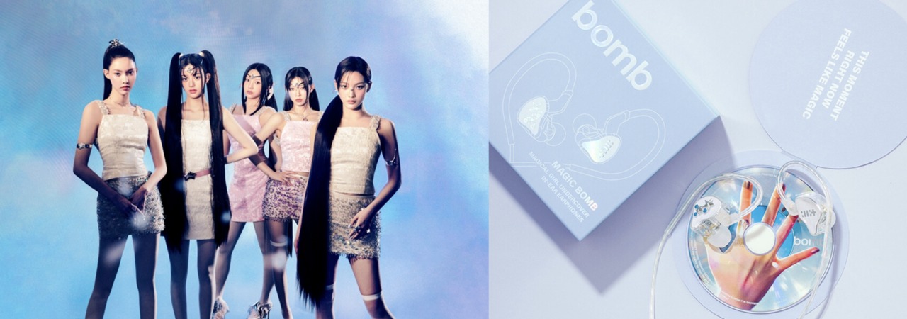 ▲아일릿(ILLIT) 미니 3집 bomb 컨셉포토와 유선 인이어 이어폰 굿즈 이미지 (출처: 빌리프랩)
